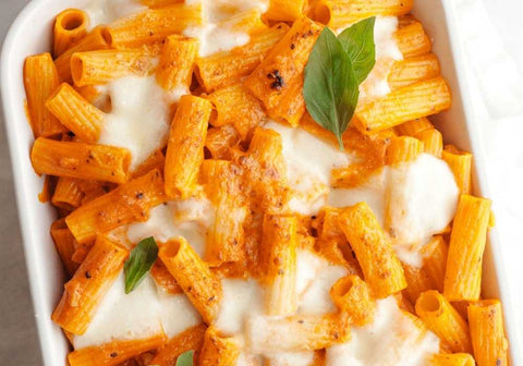 Pasta al forno with vodka sauce & gooey mozzarella