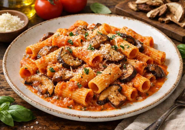 Rigatoni with four cheese and porcini